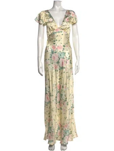 Pre-owned Selkie Silk Long Dress In Yellow
