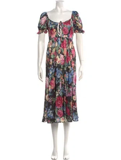 Pre-owned Selkie Silk Midi Length Dress In Black