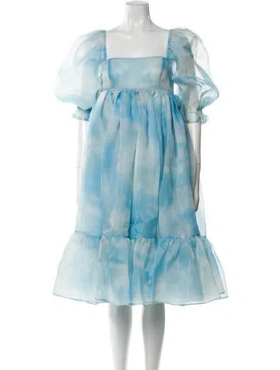 Pre-owned Selkie Square Neckline Midi Length Dress In Blue
