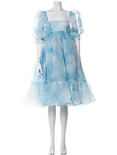 Pre-owned Selkie Square Neckline Midi Length Dress In Blue