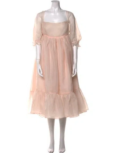 Pre-owned Selkie Square Neckline Midi Length Dress In Pink