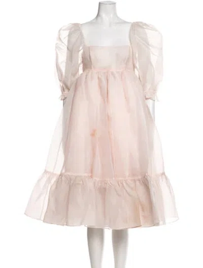 Pre-owned Selkie Square Neckline Midi Length Dress In Pink