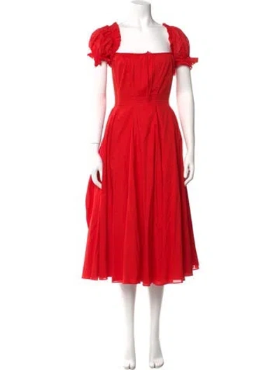 Pre-owned Selkie Square Neckline Midi Length Dress In Red