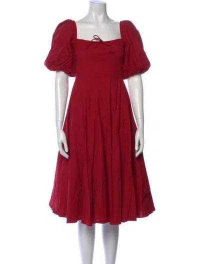 Pre-owned Selkie Square Neckline Midi Length Dress In Red