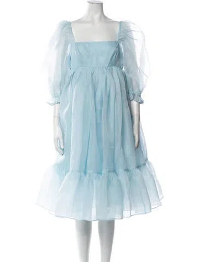 Pre-owned Selkie Square Neckline Midi Length Dress W/ Tags In Blue