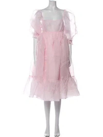 Pre-owned Selkie Square Neckline Midi Length Dress W/ Tags In Pink