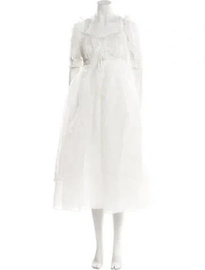 Pre-owned Selkie Square Neckline Midi Length Dress In White