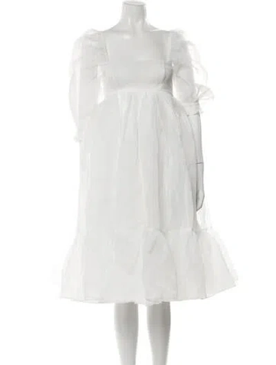 Pre-owned Selkie Square Neckline Midi Length Dress In White