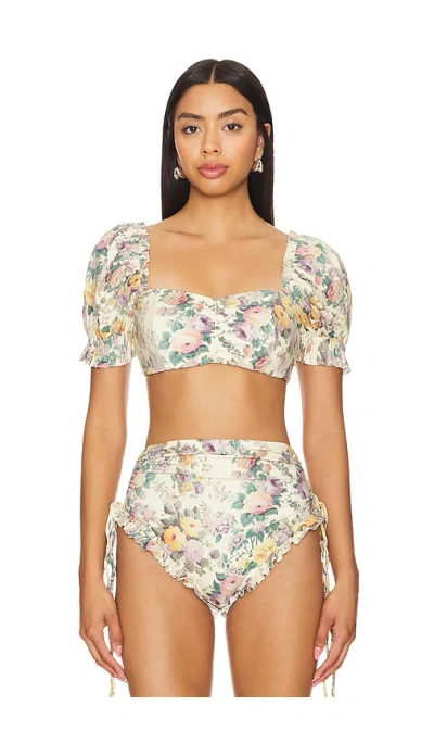 Selkie The Babydoll Bikini Top In Blonde Floral