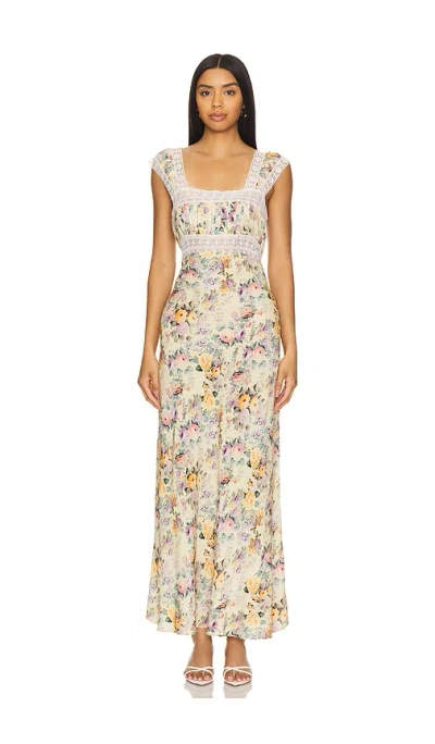 Selkie The Veronica Slip Dress In Blonde Floral & Pink Lace