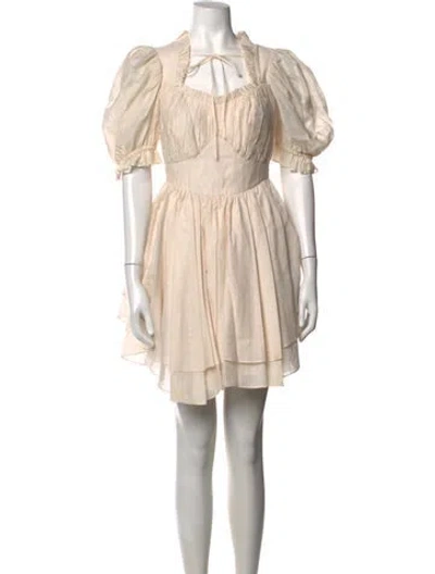 Pre-owned Selkie Tie Neck Mini Dress In Neutrals