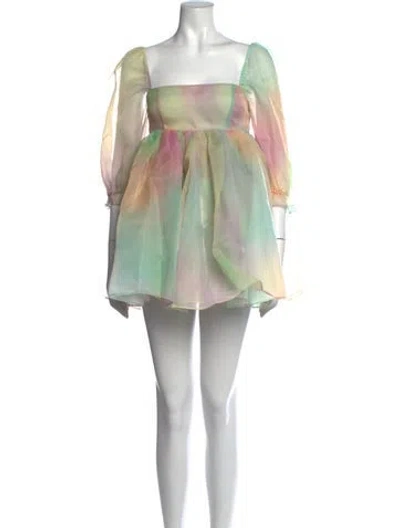 Pre-owned Selkie Tie-dye Print Mini Dress In Green/yellow
