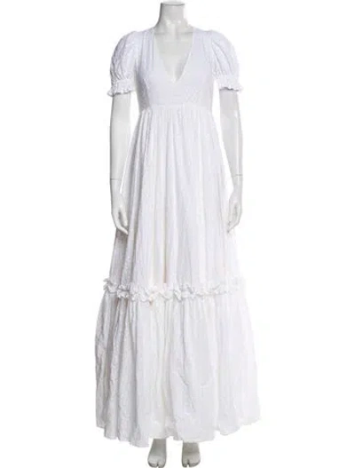 Pre-owned Selkie V-neck Long Dress W/ Tags In White