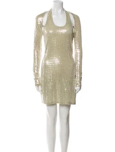 Pre-owned Selmacilek Scoop Neck Mini Dress In Neutral