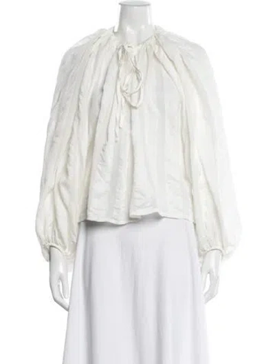 Pre-owned Selmacilek Tie Neck Long Sleeve Blouse In White