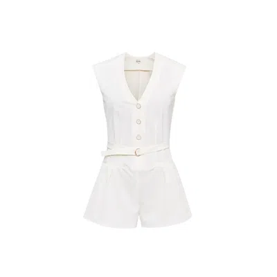Sélone Women's White Elara V-neck Mini Jumpsuit