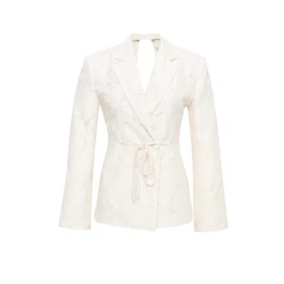 Sélone Women's White Jora Fringe Open-back Blazer / Cream