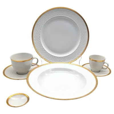 Pre-owned Seltmann Weiden Goldplated White Porcelain Dinnerware, Set Of 82 Pieces