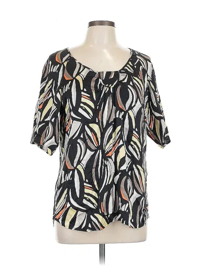 Pre-owned Semantiks Short Sleeve Silk Top Black Keyhole Neckline Tops