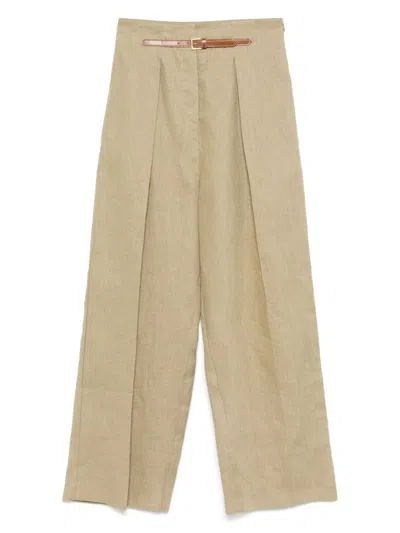 Semicouture Semi Couture Wide-leg Beige Pants With Pleated Front And Belt Detail