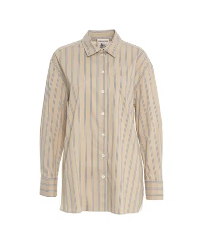 Semicouture Semi Couture Beige Striped Blouse With Intricate Lace Accents In Neutrals