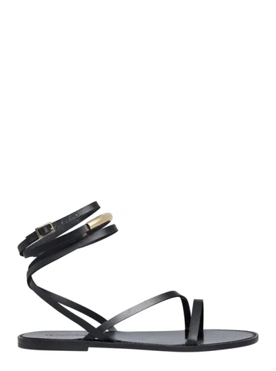 Semicouture Semi Couture Black Leather Sandals With Adjustable Ankle Strap