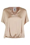 Semicouture Semi Couture Bronze Satin V-neck Blouse In Neutrals
