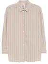 Semicouture Semi Couture Button-up Shirt With Lace Overlay And Vertical Stripes In Neutrals