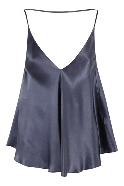 Semicouture Semi Couture Etienne Flared Satin Top In Blue