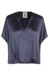 Semicouture Semi Couture Cape-style Blouse With V-neckline And Asymmetrical Hem In Blue