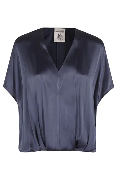 Semicouture Semi Couture Cape-style Blouse With V-neckline And Asymmetrical Hem In Blue