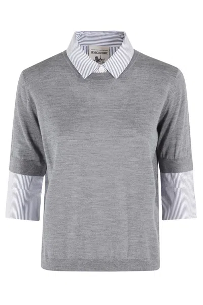Semicouture Semi Couture Chiara Boxy-fit Wool Top In Grey
