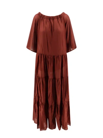 Semi-couture Cotton And Silk Dress With Flounces In Brown