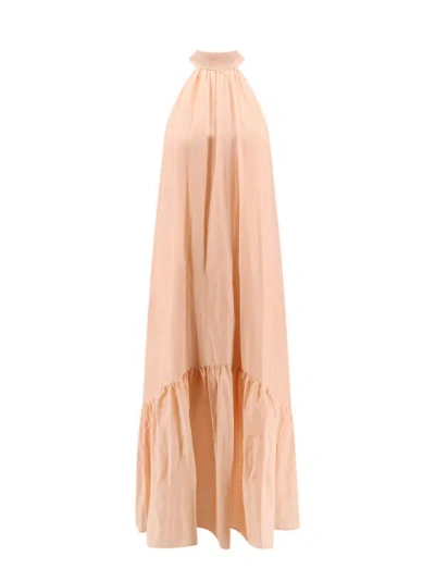 Semi-couture Cotton And Silk Long Dress In Neutrals