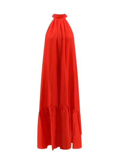 Semi-couture Cotton And Silk Long Dress In Red