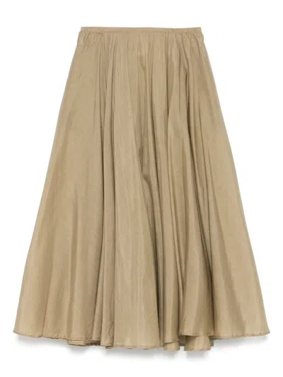 Semicouture Cotton Midi Skirt In Beige With Elasticated Waistband In Brown