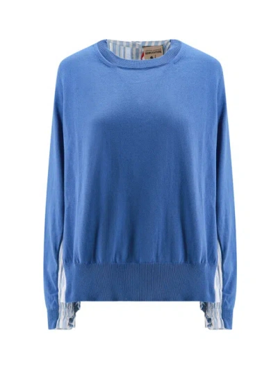 Semi-couture Cotton Sweater With Shirt Detail In Blue