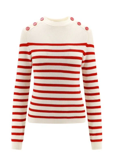 Semi-couture Cotton Sweater With Striped Motif In White