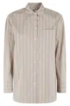 Semicouture Semi Couture Beige Striped Blouse With Intricate Lace Accents In Neutrals