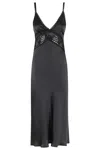Semicouture Semi Couture Jacinta Satin Dress With Crochet Detailing In Black
