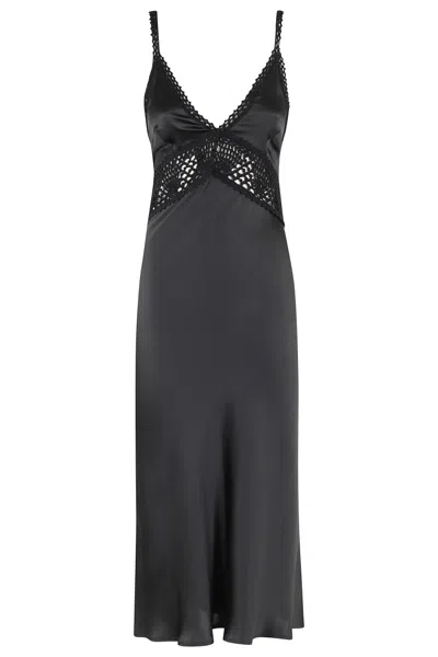 Semicouture Semi Couture Jacinta Satin Dress With Crochet Detailing In Black