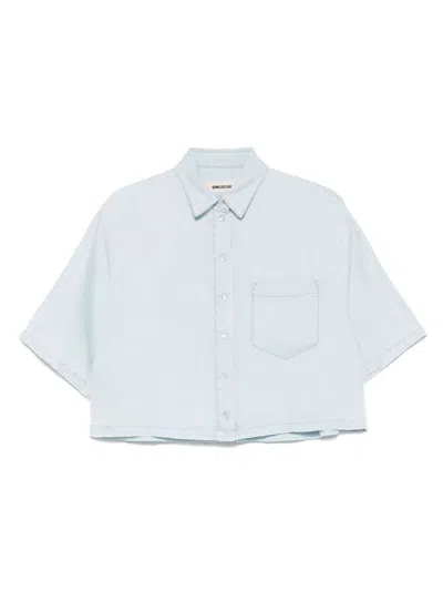 Semicouture Semi Couture Cropped Lyocell Shirt With Classic Collar In Blue