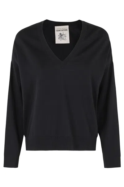 Semicouture Semi Couture Morgane Boxy Fit Black Cotton Sweater