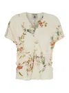 Semicouture Multicolor Top With V Neck And All-over Floral Print In Viscose Woman In Multicolor