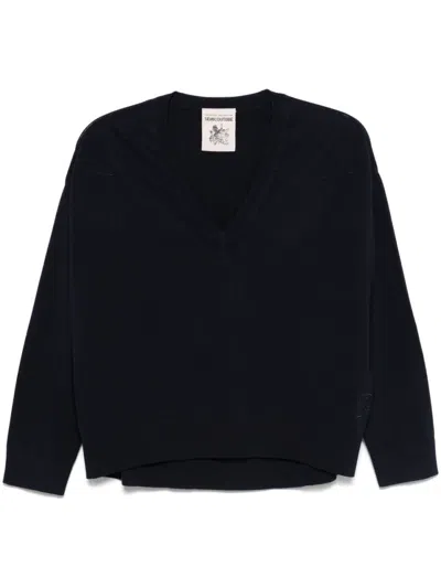 Semicouture Semi Couture Relaxed Fit Deep V-neck Blue Jumper