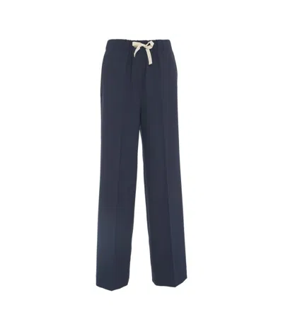 Semicouture Semi Couture Relaxed-fit Wide Leg Pants In Virgin Wool Blend In Blue