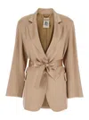 Semicouture Semi Couture Satin Blazer With Tailored Silhouette And Belted Waist In Neutrals