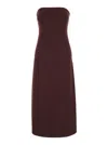 Semicouture Bordeaux Sleeveless Midi Dress With Bustier-style Neckline In Burgundy