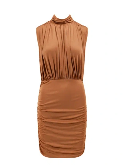 Semi-couture Viscose Draped Dress In Brown