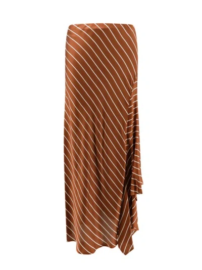 Semi-couture Viscose Skirt With Striped Motif In Brown